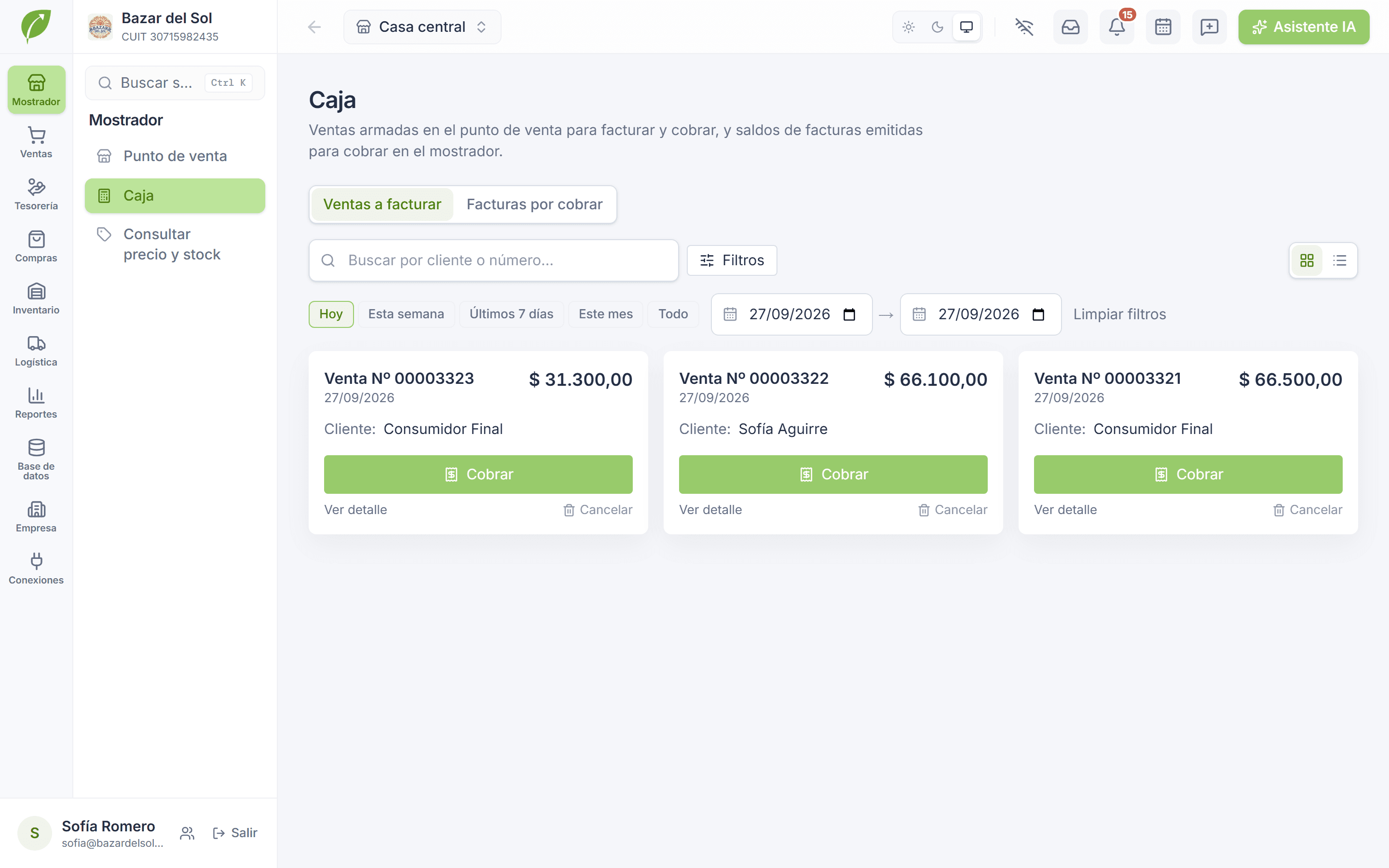 Caja de Tilo con las ventas listas para cobrar