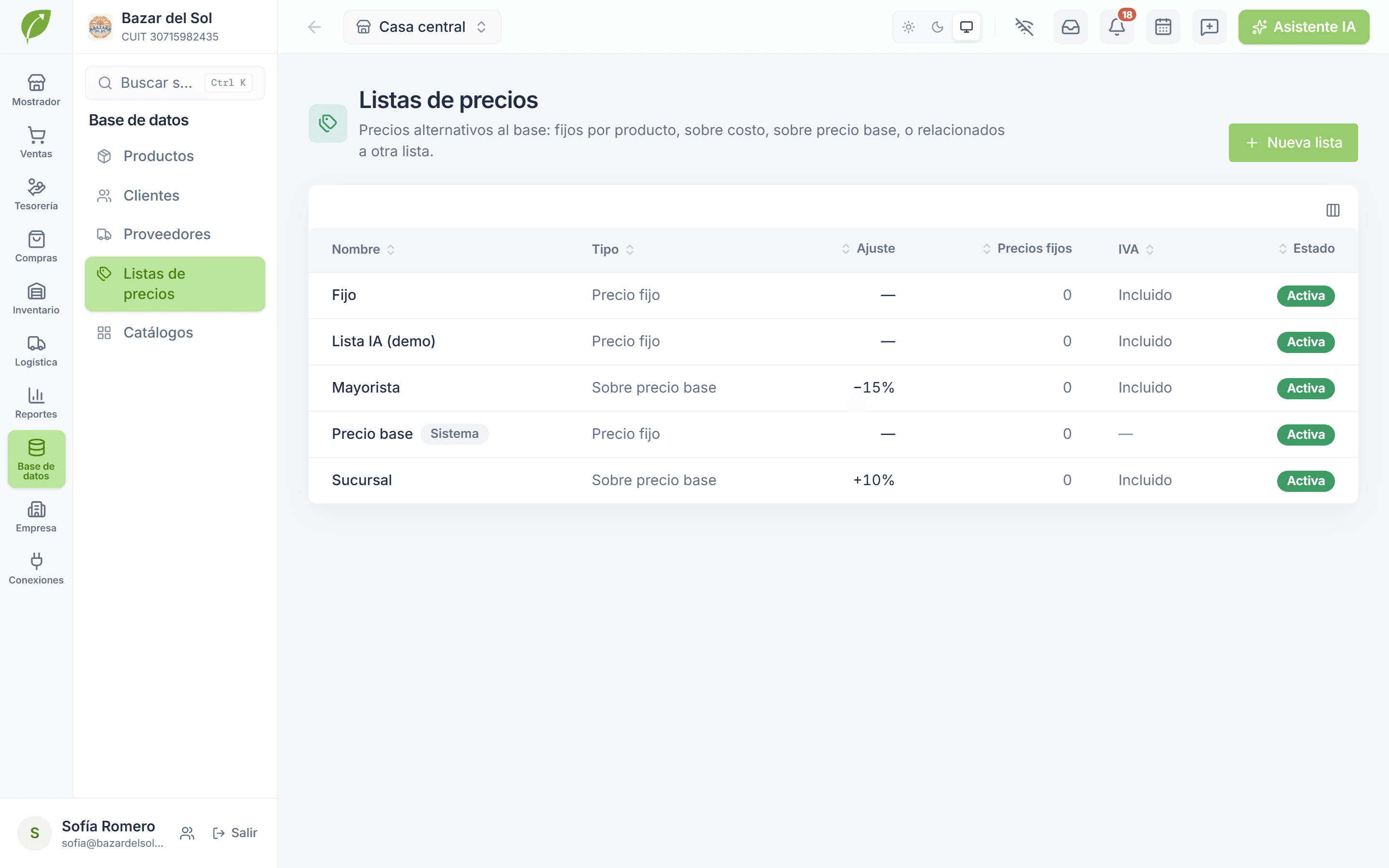 Listas de precios en Tilo