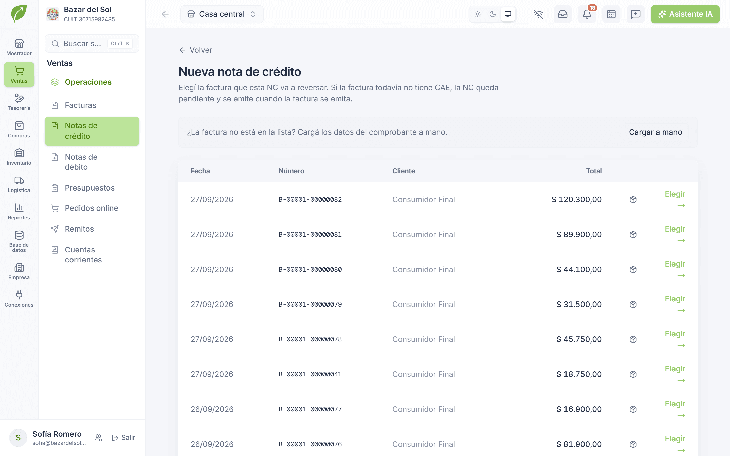 Nota de crédito en Tilo