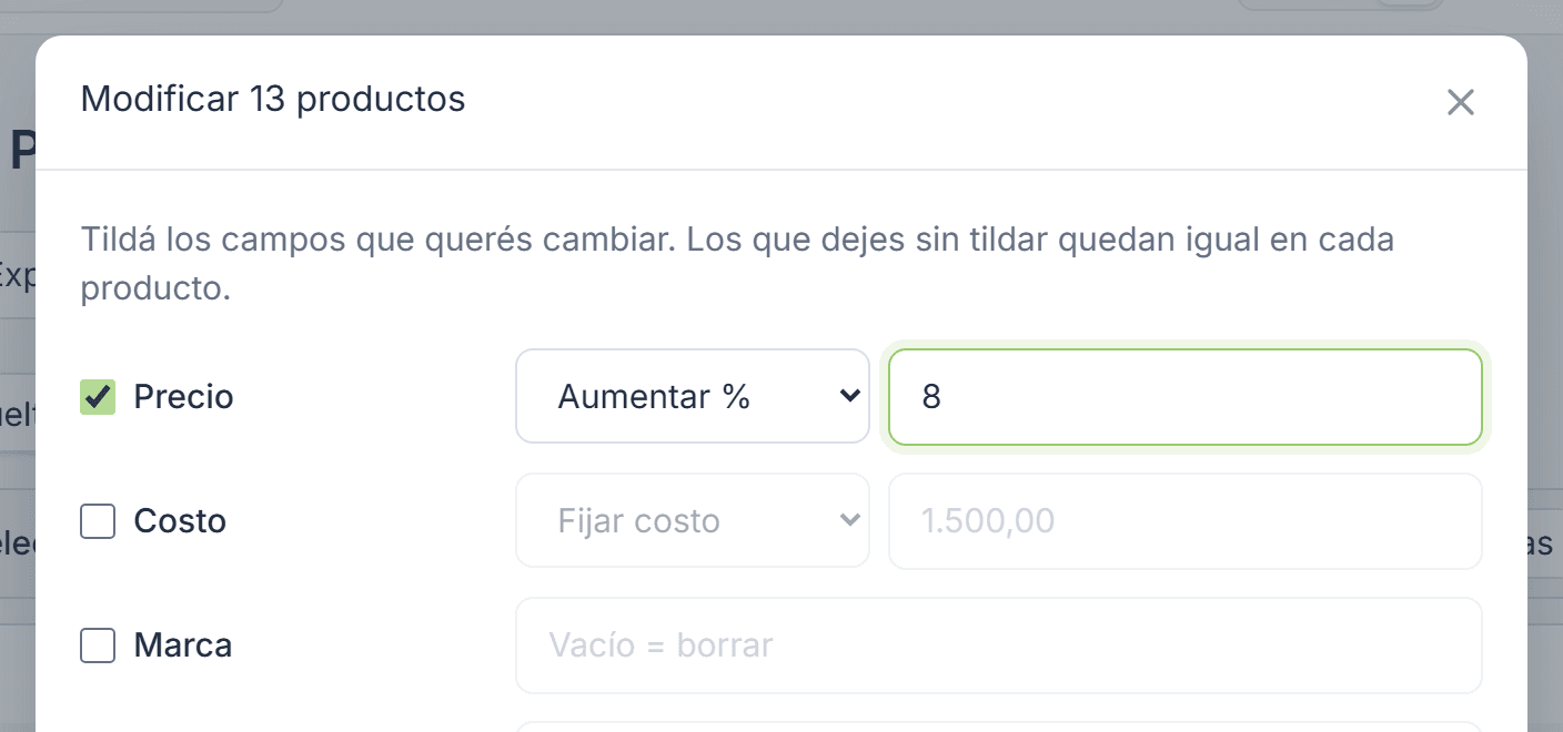 Edición masiva de Tilo con un aumento de precio del 8% sobre trece productos sueltos