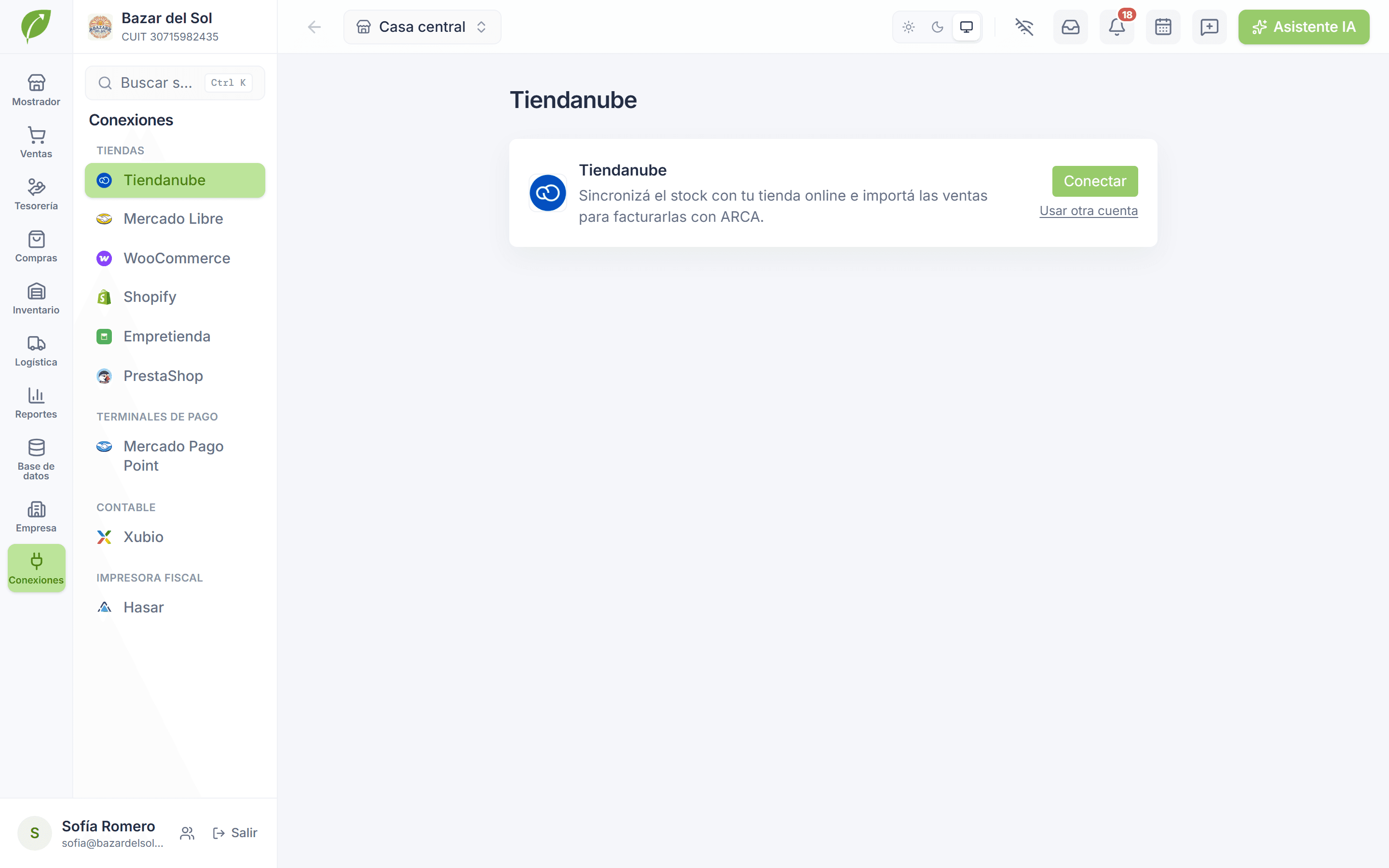Conexión de Tiendanube en Tilo