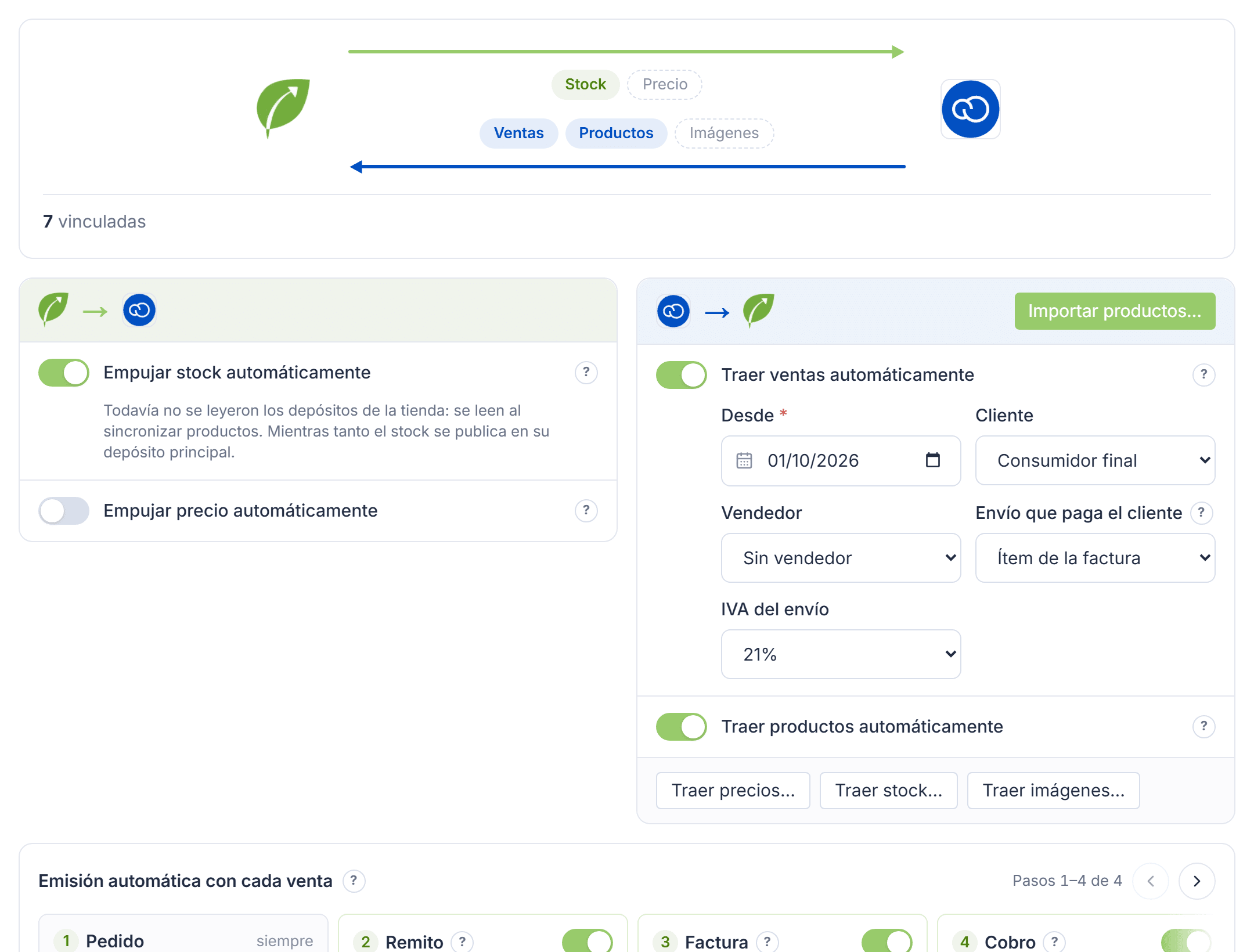 Panel de Tiendanube en Tilo: qué viaja en cada sentido, sus ajustes y la emisión automática