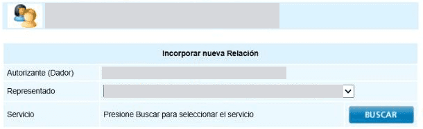 Formulario Incorporar nueva Relación con Autorizante, Representado y Servicio