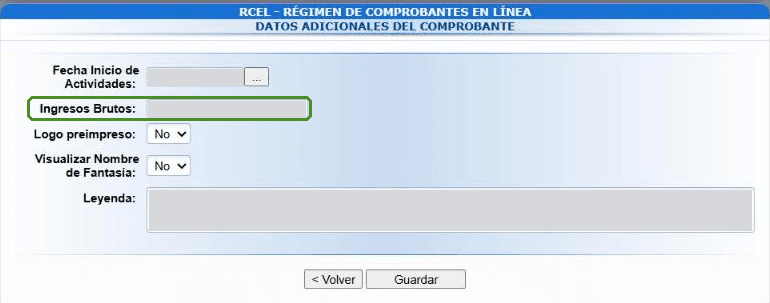 Datos adicionales del comprobante: inicio de actividades, Ingresos Brutos, logo, nombre de fantasía y leyenda